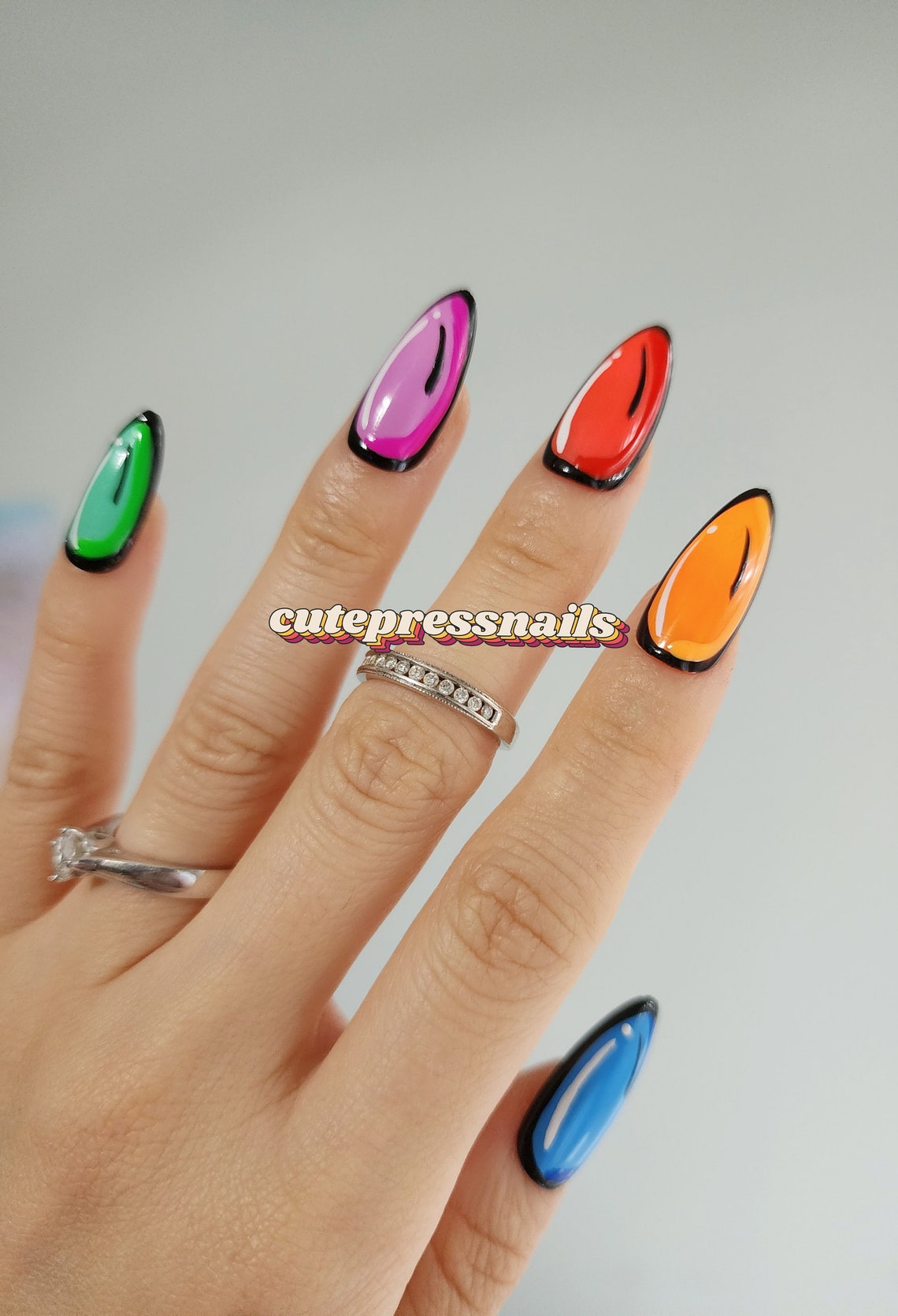 Comic Pop Art Handmade Press on Nails Hand Painted Cartoon