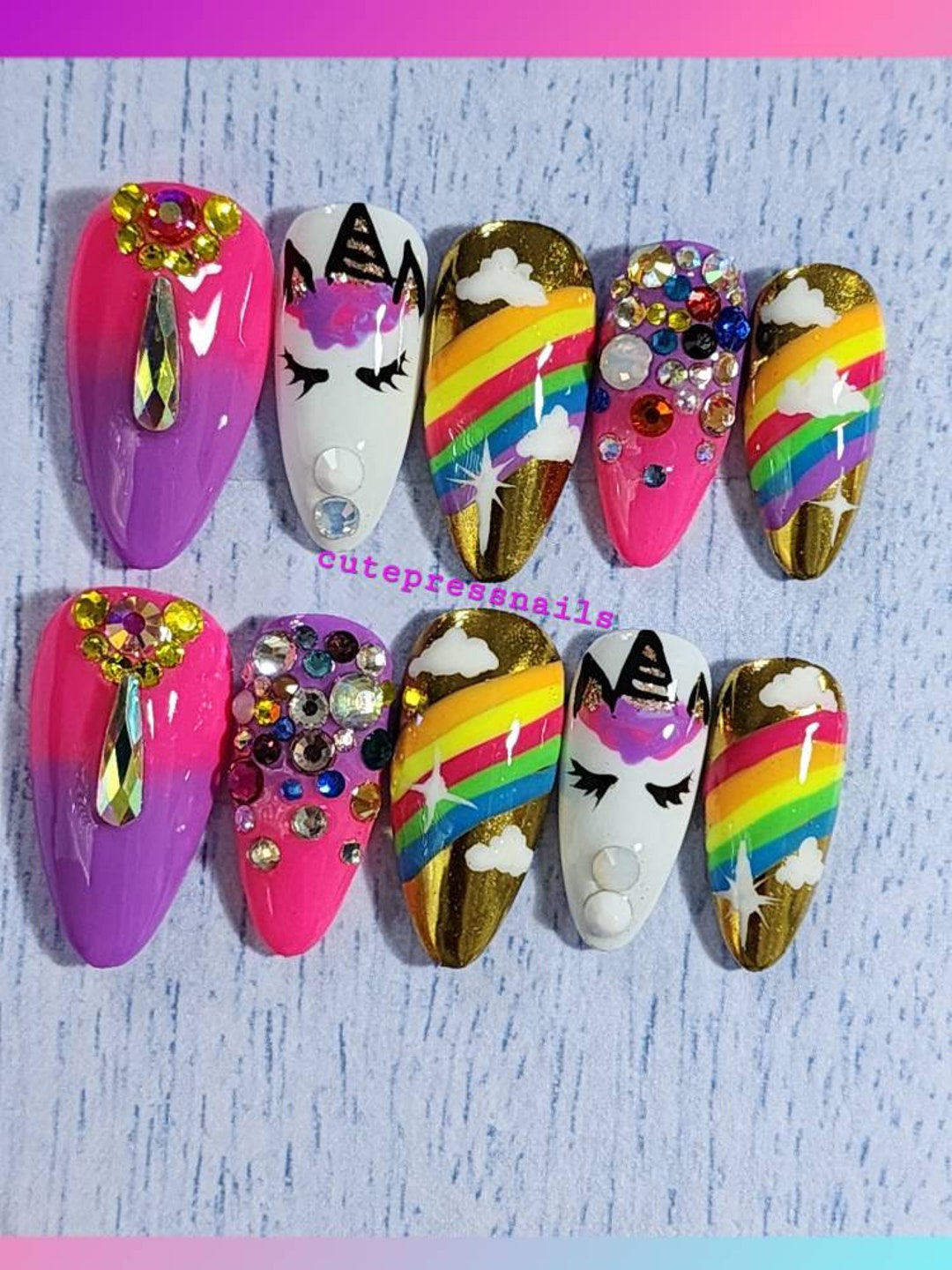 Unicorn Press on Nails | Unicorn Nails | Festive Nails | Fun Nails