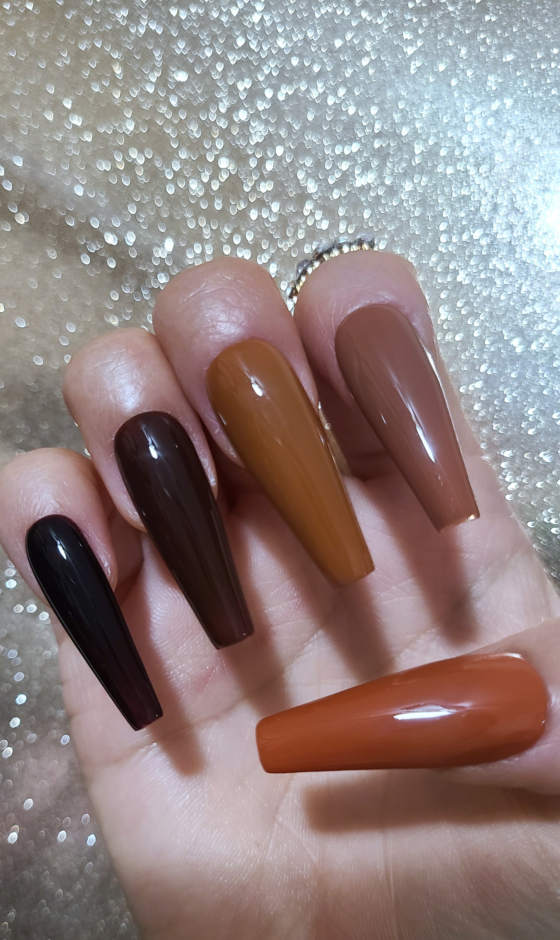 Brown mix press on nails Gel Acrylic Nails Falls Nails - Etsy México