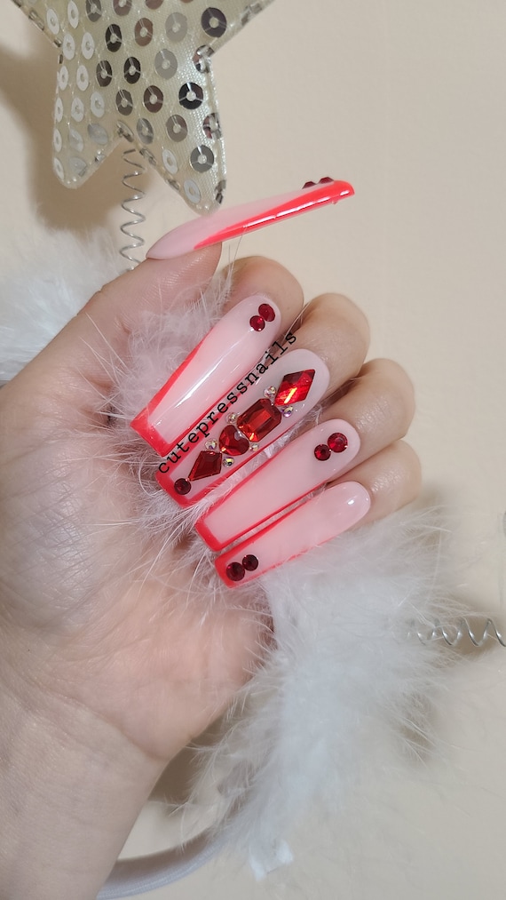 Tnaildesign on Instagram: “Red Nails ❤❤…” | Rhinestone nails, Red nails,  Nails