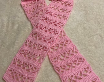 Hand Made Crochet Pink / Pink Ribbon Breast Cancer Scarf 60" x 5"