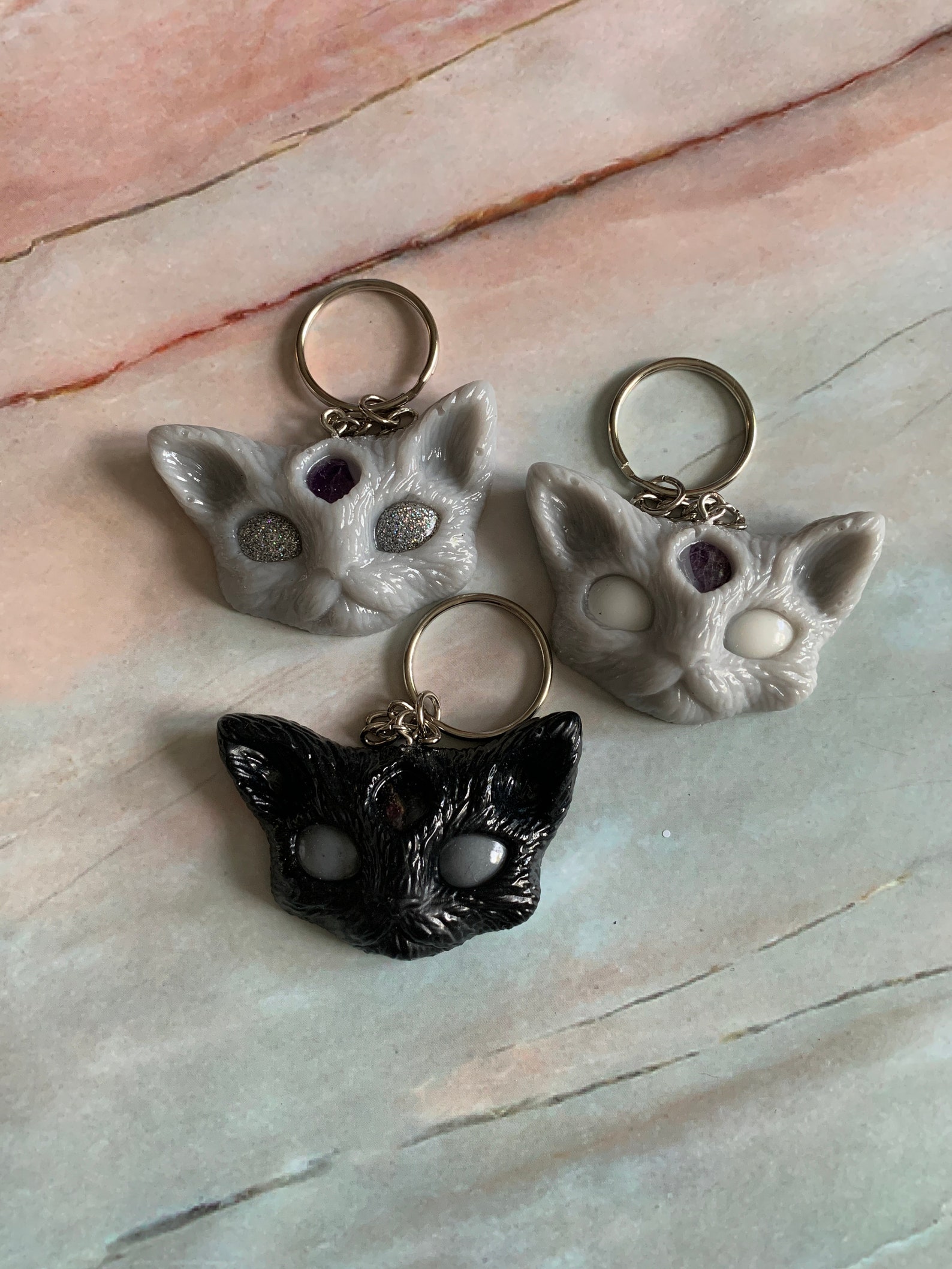 Third Eye Cat Keychain Resin Cat Crystals Keychain Witchy Etsy
