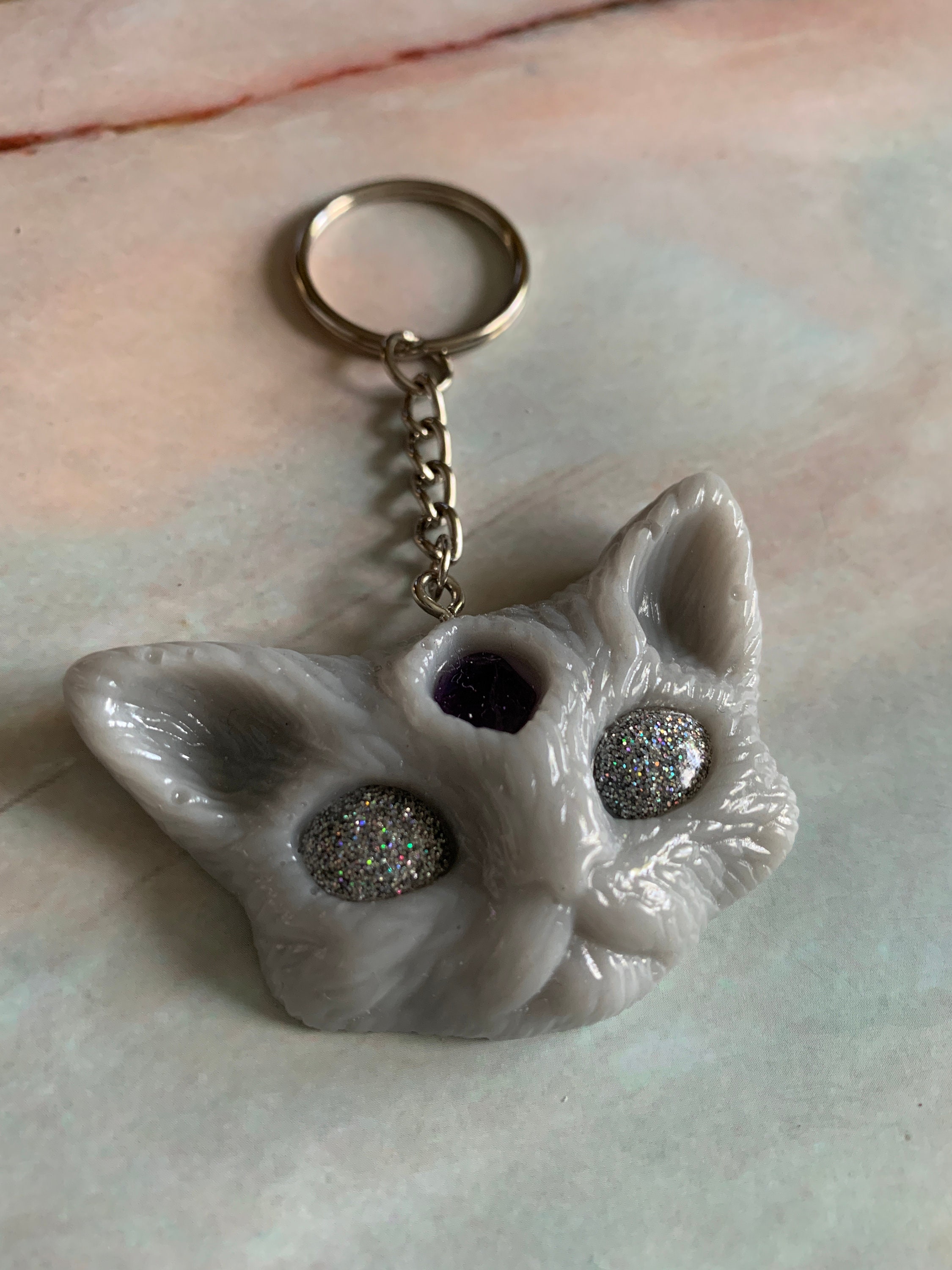 Third Eye Cat Keychain Resin Cat Crystals Keychain Witchy Etsy