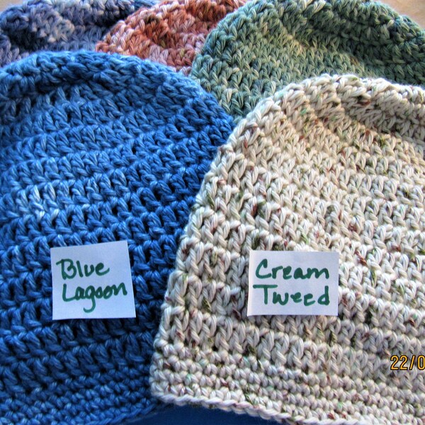 Beanie/100% Super Soft Cotton/Great for Chemo Patients/One Size/Women's Medium/5 Color Blends/Hand Crocheted