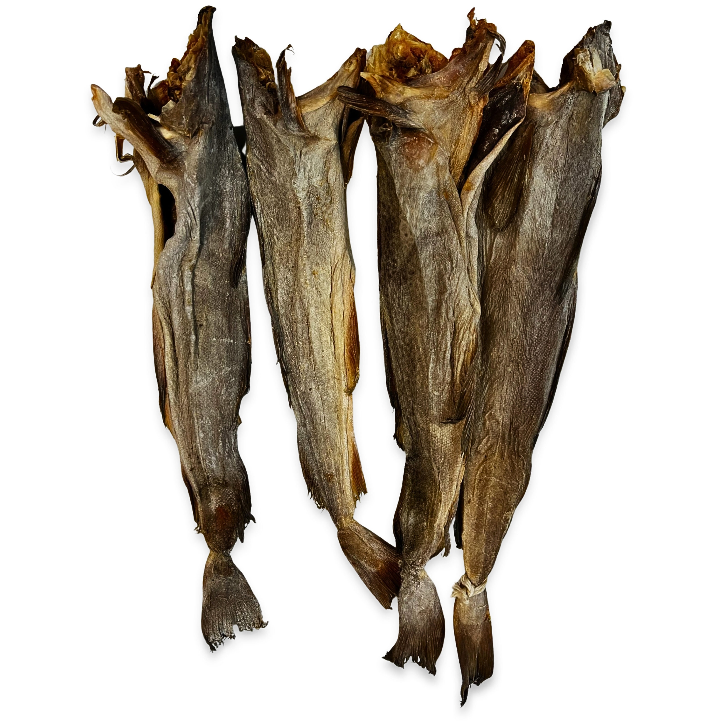 Many dried fish called stockfish for sale at european market Stock