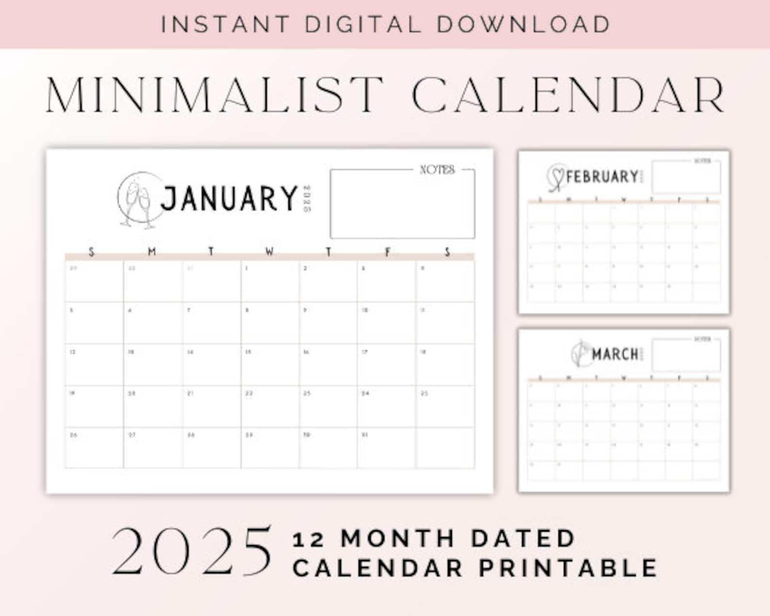 12 Month Calendar | 2025 Printable Calendar, Aesthetic Calendar ...