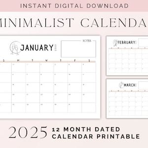 12 Month Calendar | 2025 Printable Calendar, Aesthetic Calendar ...