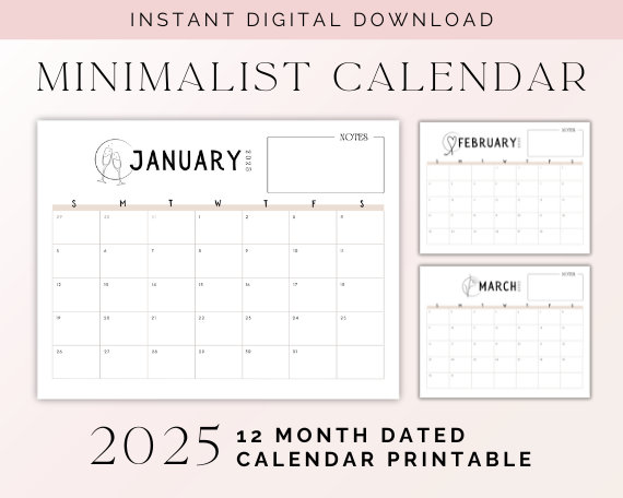 12 Month Calendar | 2025 Printable Calendar, Aesthetic Calendar ...