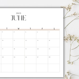 12 Month Calendar | 2025 Calendar Printable, landscape calendar, aesthetic 2025 planner, 2025 wall calendar, printable desk calendar
