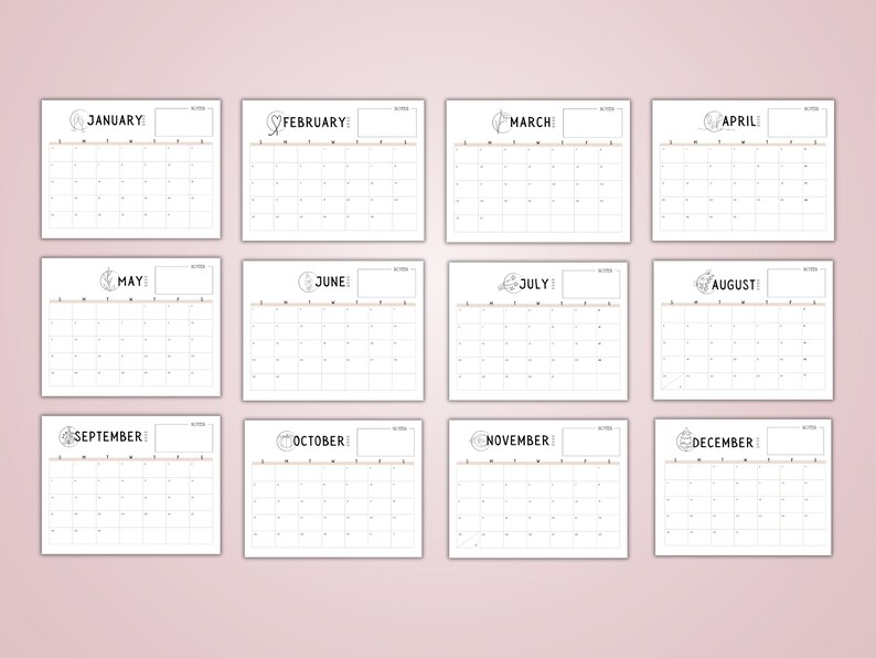 12 Month Calendar 2025 Printable Calendar, Aesthetic Calendar