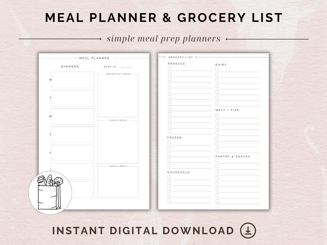 Printable Meal Planner Template + Grocery Checklist | Weekly Family ...