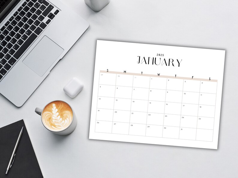 12 Month Calendar 2025 Calendar Printable, Landscape Calendar ...