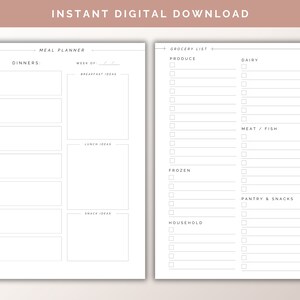 Printable Meal Planner Template + Grocery Checklist | Weekly Family ...