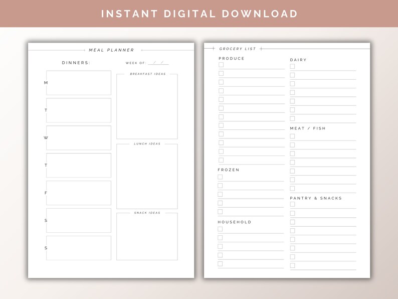 Printable Meal Planner Template + Grocery Checklist | Weekly Family ...