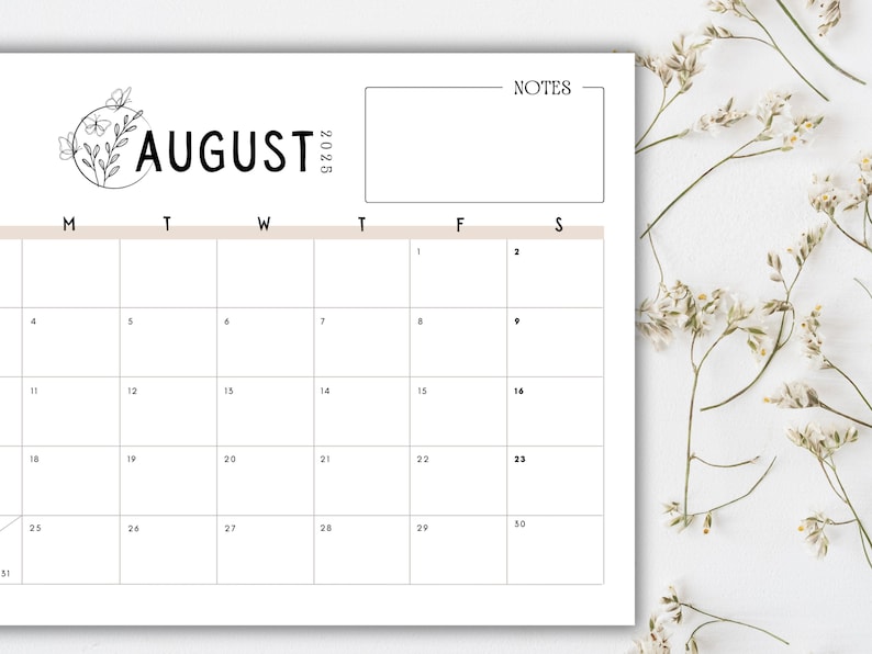 12 Month Calendar 2025 Printable Calendar, Aesthetic Calendar