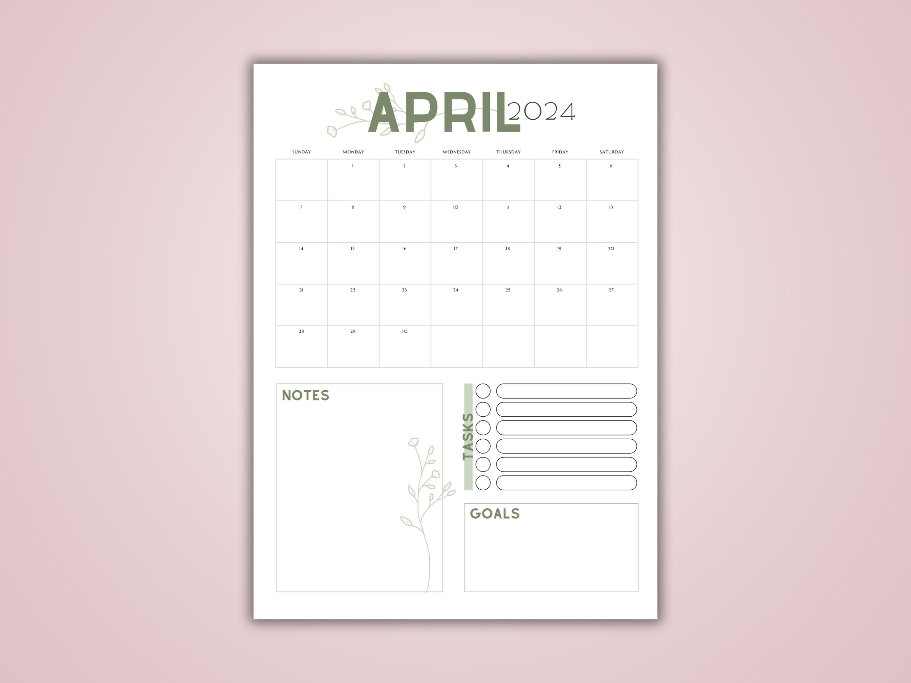 Cute April 2024 Calendar Printable