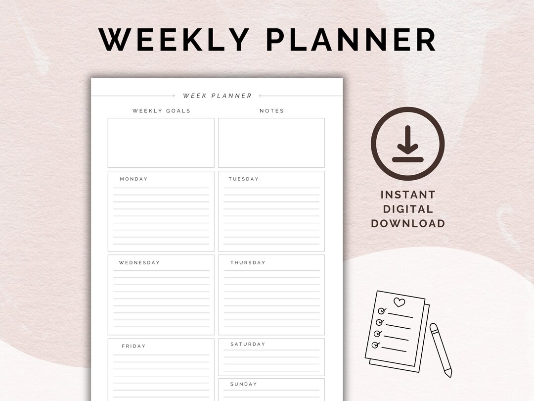 Minimalist Weekly Planner: Printable PDF Template - Etsy