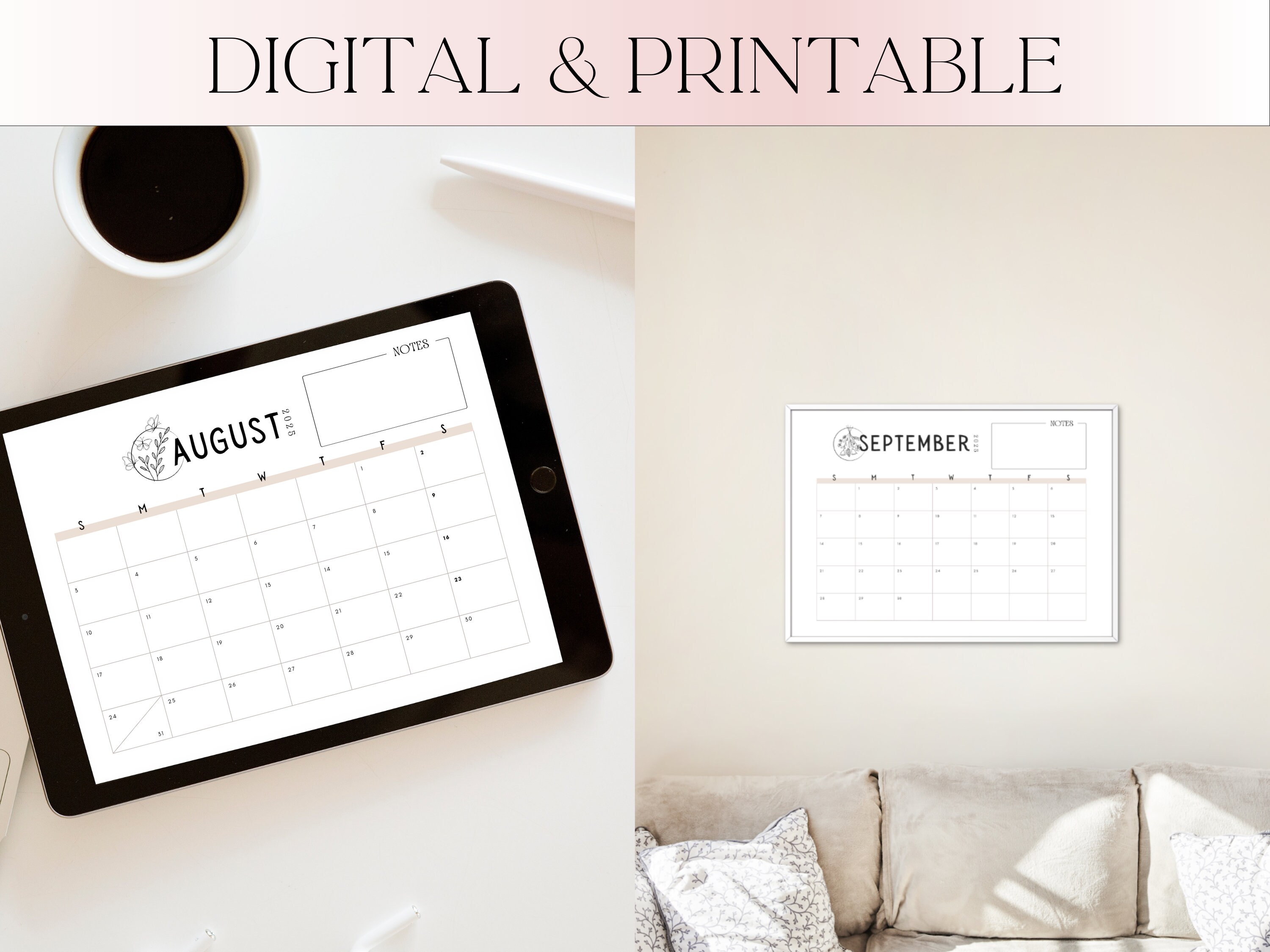 12 Month Calendar | 2025 Printable Calendar, Aesthetic Calendar ...