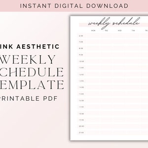 May include: A printable weekly schedule template in pink aesthetic. The template has a simple design with a column for each day of the week and time slots from 4:00 AM to 9:00 PM.