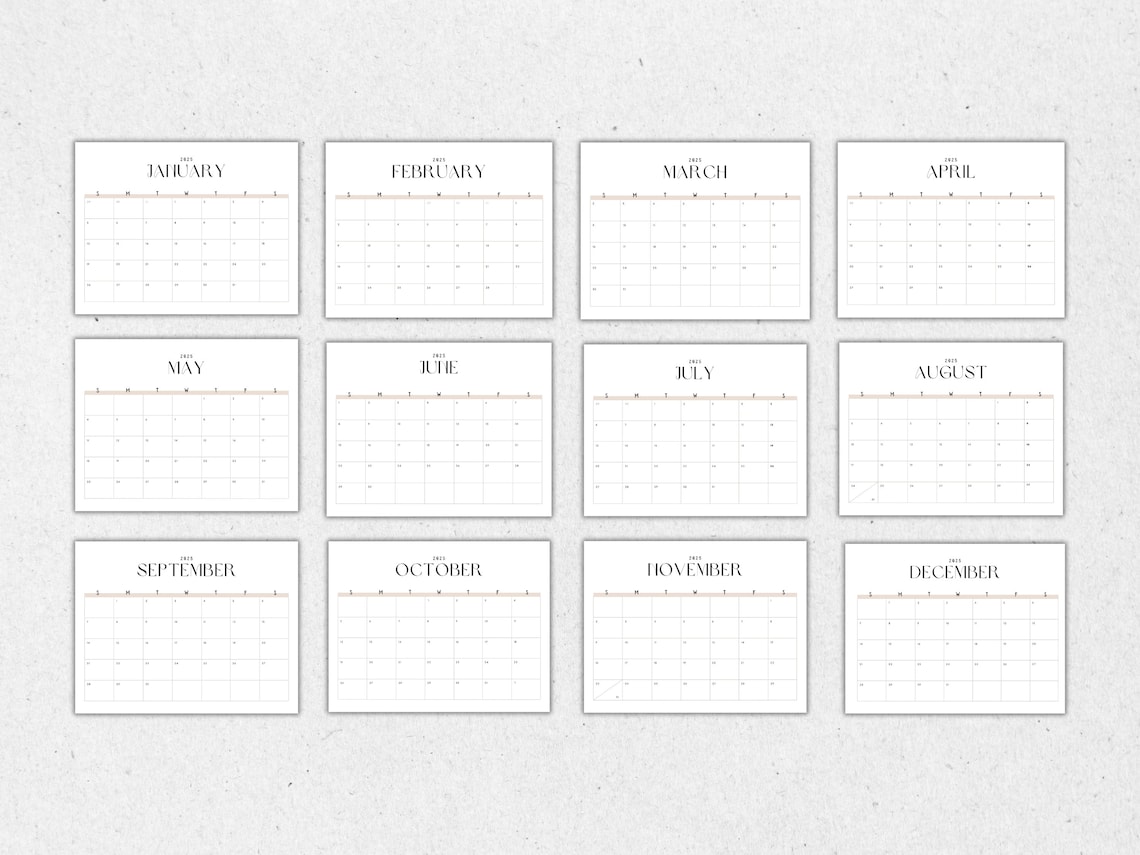 12 Month Calendar | 2025 Calendar Printable, Landscape Calendar ...