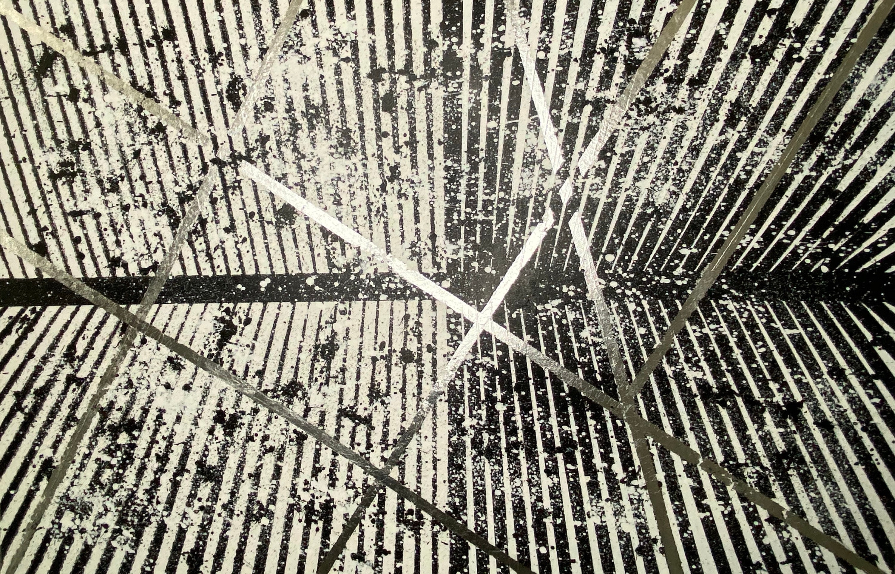 Geometric Abstract Silver Leaf Painting Black White Abstract Painting