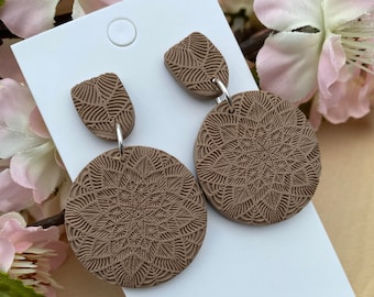 Earrings, earrings clay textured, handmade earrings for women, round dangle earrings, statement earrings, handmade earrings, gift for her