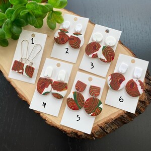 Earrings, fall clay earrings, handmade clay earrings, dangle earrings clay, earrings for women, green and brown earrings clay