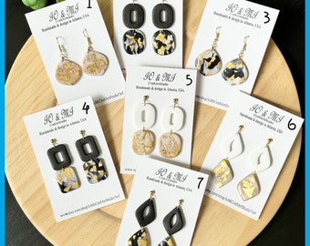 Pendientes arcilla terrazo, pendientes negros arcilla, pendientes, pendientes únicos, pendientes colgantes arcilla, pendientes hechos a mano arcilla para mujer, regalo para ella