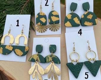 Earrings, green earrings, terrazzo earrings clay, green and gold handmade clay earrings, earrings dangle clay, handmade terrazzo earrings