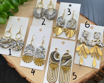 Handmade Marble Polymer Clay Dangle Earrings, Lightweight Statement Jewelry