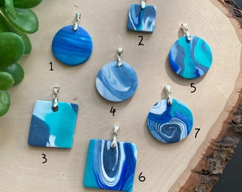 Blue clay pendants, handmade necklace with pendant, blue clay necklace with pendant, blue clay pendant, ocean color necklace, gift for her