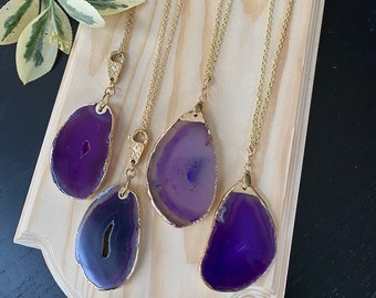 Agate pendant / agate necklace / agate and amethyst handmade necklace / agate and rose quartz necklace / purple gemstone long necklace /