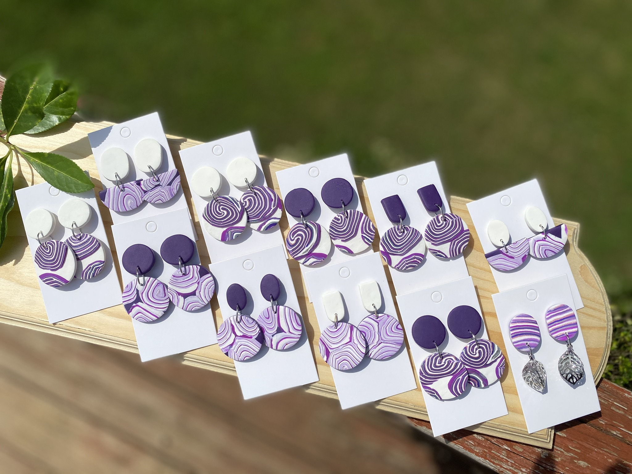 Purple polymer clay earrings deals