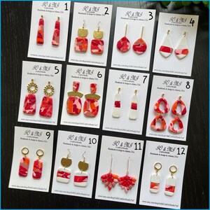 Earrings, red earrings clay, red faux stone earrings, handmade earrings clay for women, earrings red, red and pink earrings, gift for her