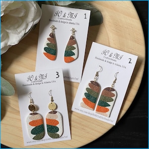 Earrings, green and orange clay earrings, handmade clay earrings for women, green earrings, earrings clay, gift for her, handmade earrings