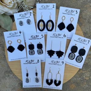 Black and gold clay earrings, earrings, handmade clay earrings for women, black earrings clay, gift for her, handmade earrings black