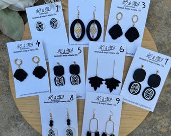 Handmade Black and Gold Polymer Clay Earrings, gift for her