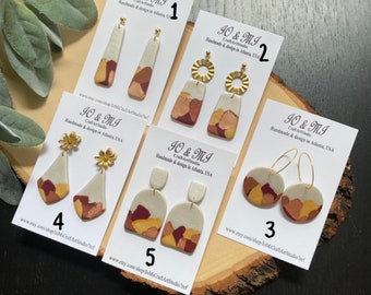 Pendientes colgantes de arcilla polimérica terrazo hechos a mano, colores otoñales.