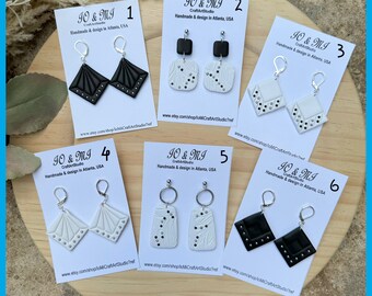 Earrings, black earrings, handmade clay earrings for women, white earrings clay, earrings clay, geometric earrings handmade, gift for her