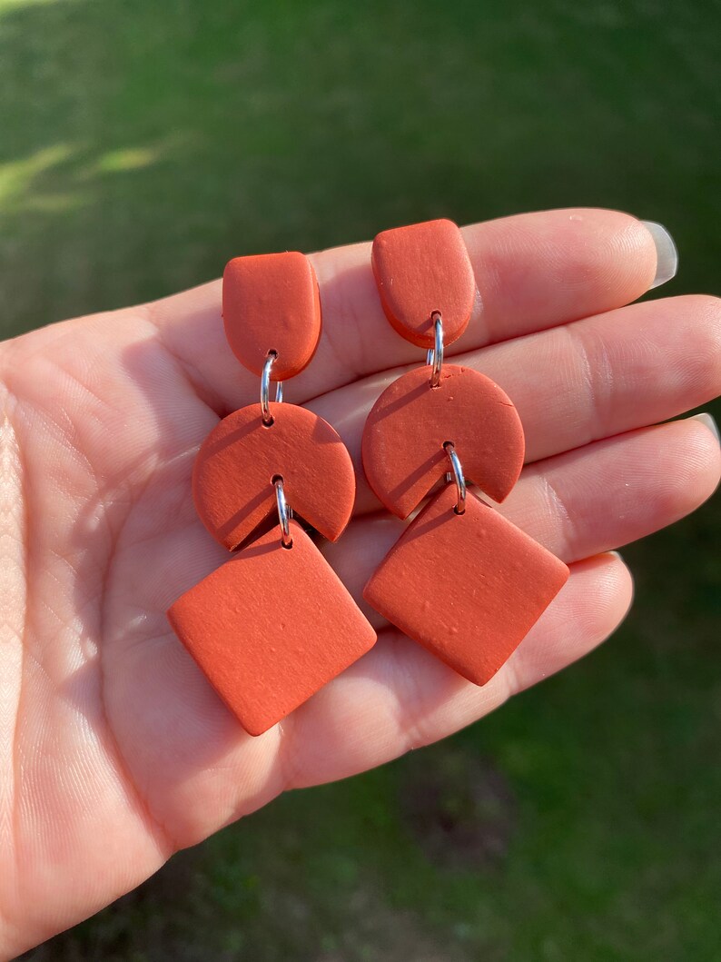 Geometric Clay Earrings / Handmade Clay Earrings / Dangle Clay Etsy