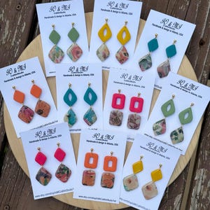 Earrings, earrings clay floral, colorful earrings clay, handmade earrings for women, dangle clay earrings, resin earrings clay, gift for her