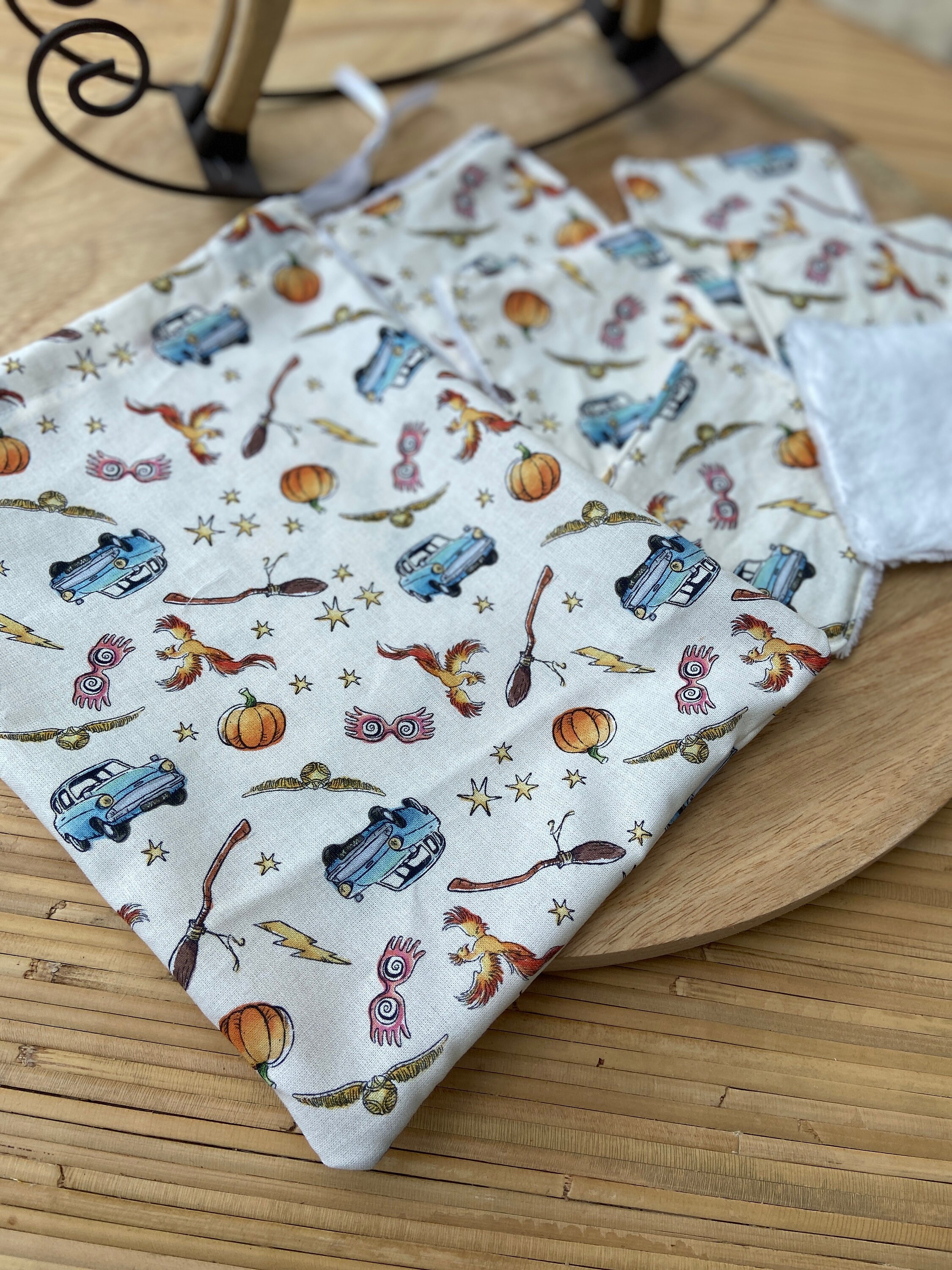 Lingettes Démaquillantes Lavables Harry Potter - 100% Coton, 10x10 Cm - Avec Pochette De Voyage - Fait Main En France