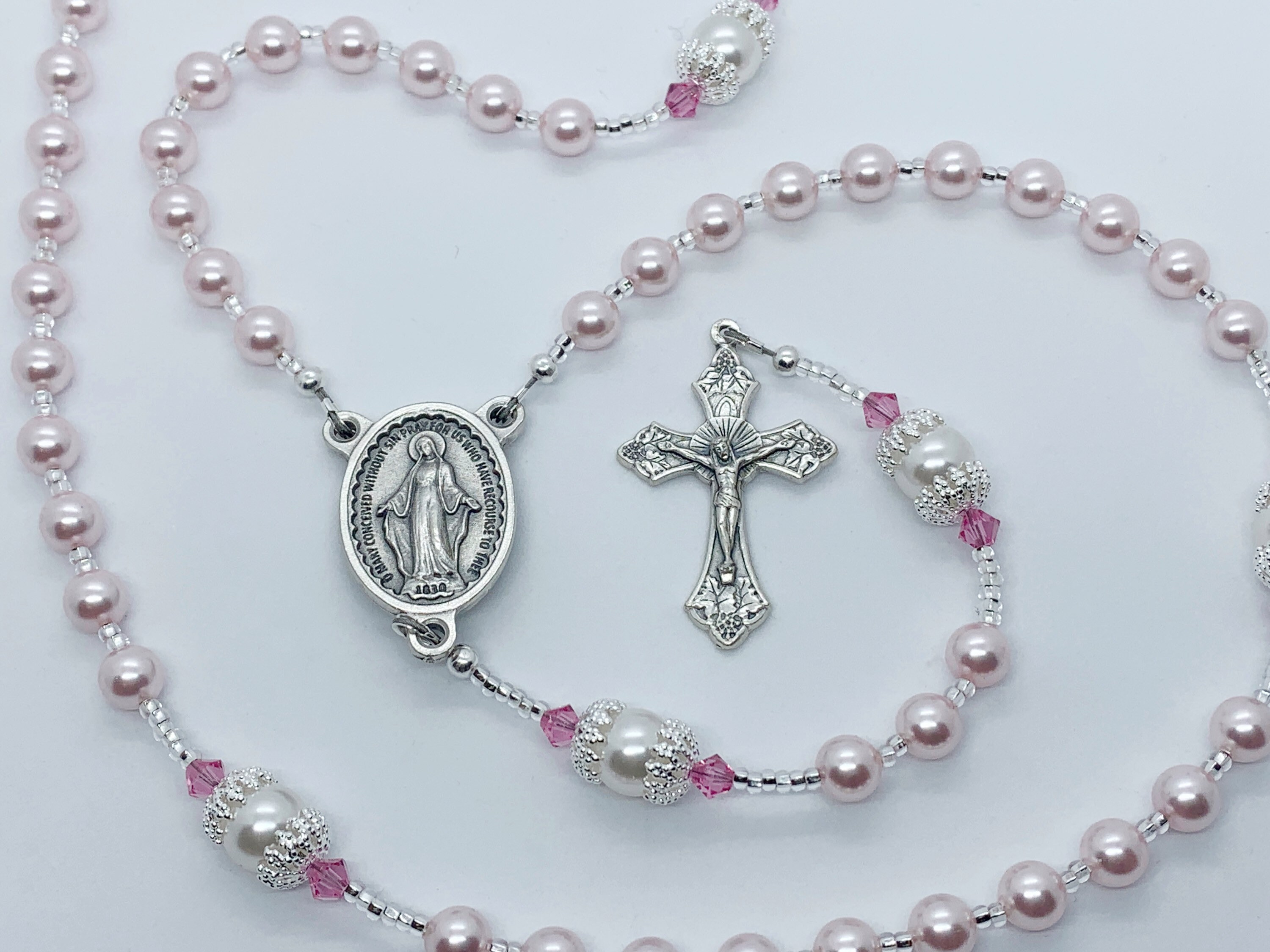Pink Baptism Rosary Baby Girl First Communion Gift - Etsy