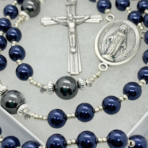 Birthday Gift Rosary Man, Navy Blue Rosary, Groomsmen Gifts, Godfather Rosary Gift, Boy&#39;s Communion Rosary, Confirmation Rosary, Dad Rosary