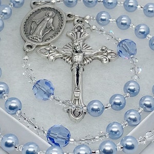 Wedding Rosary Something Blue, First Communion Gift Quinceanara Baptism Rosary, Christening, God Child Gift