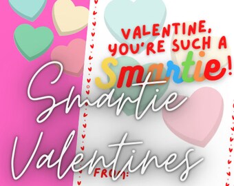 Tarjeta Smartie Happy Valentine's Day Smarty Candy Preescolar Aula Imprimible para niños Intercambio fácil de tarjetas de San Valentín