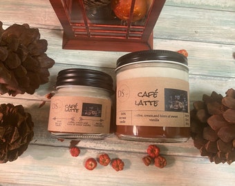 Cafe latte candle , soy candle , wood wick ,cotton wick candle , wax coffee beans,scented candle