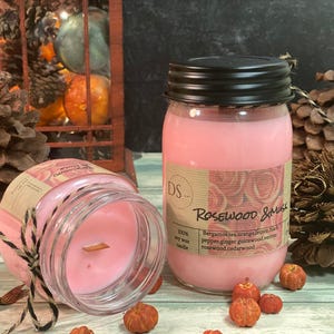 Rosewood and musk pure soy candle, wooden wick , wood wick , calming candle, pink,scented candle