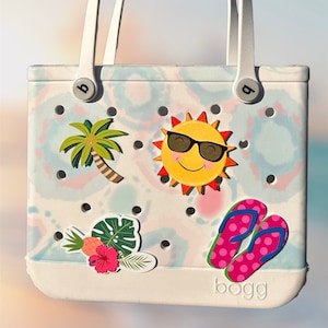 MDA3DP Summer Accessory for Beach Tote, Wood crafted, painted with 3D printed bit backing fits Bogg Bag & Simply Southern bags