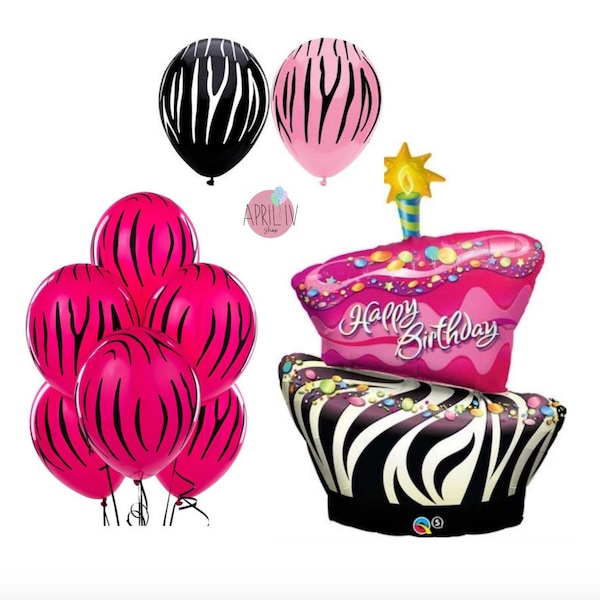 41'' Zebra Print Cake Balloon| 12'' PINK ZEBRA PRINT Latex Balloon | Zebra Print Balloon| Zebra Print Party Decor| Zebra Print Party